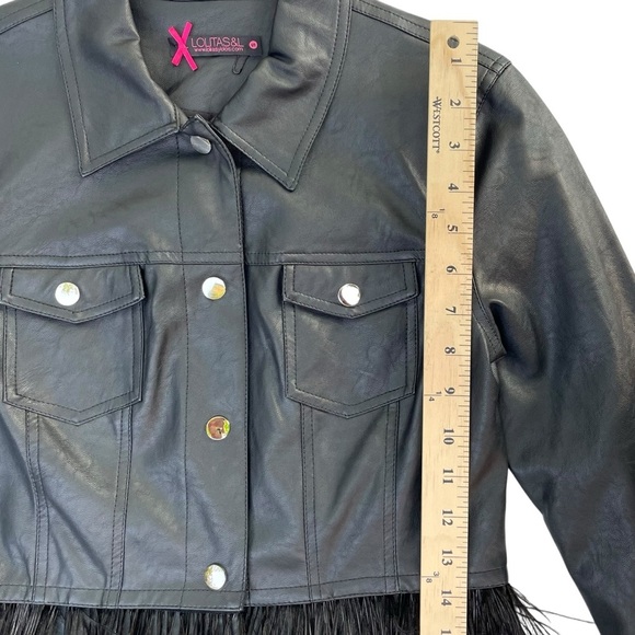 Lolitas&Lolos Black Cropped Leatherette Jacket S Feathers Snap Button Cute Goth - Picture 11 of 16